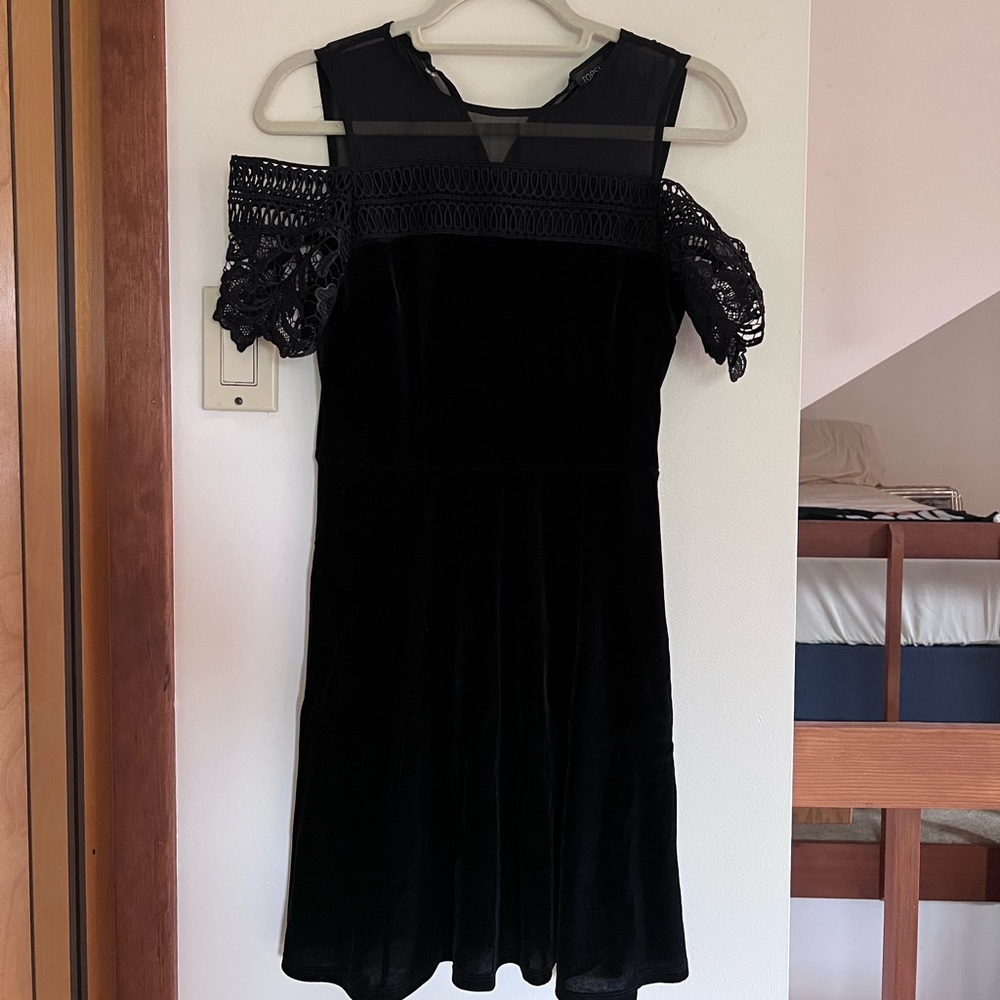 Topshop black velvet skater dress